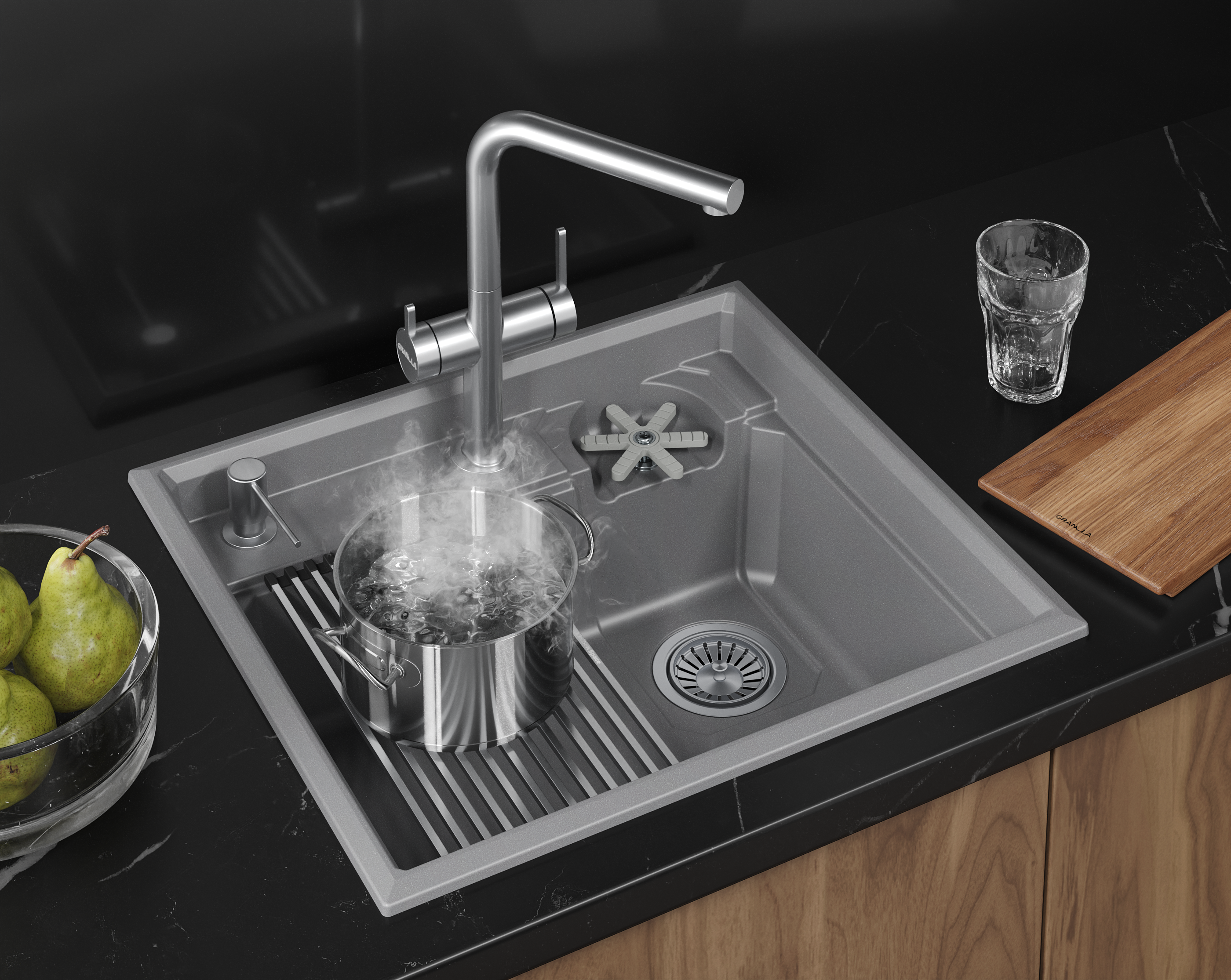 Мойка для кухни Granula Kitchen Space Rinzer 5807R алюминиум, 58х52 см, прямоугольная
